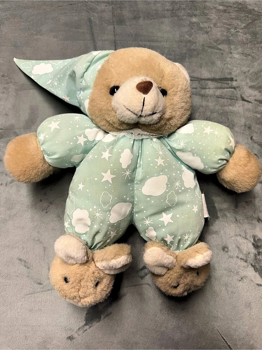 Bear Plush Toy in Green & Brown Vintage